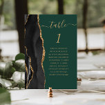 Numéro De Table Mariage vert Emerald Agate Black Gold<br><div class="desc">Le bord gauche de cette élégante carte de numéro de table mariage moderne comporte une bordure en aquarelle noire, recouverte d'une parties scintillant en faux or. Le mot "table" apparaît en écriture manuscrite de couleur or sur un arrière - plan vert émeraude. Ajoutez les noms de vos invités qui sont...</div>