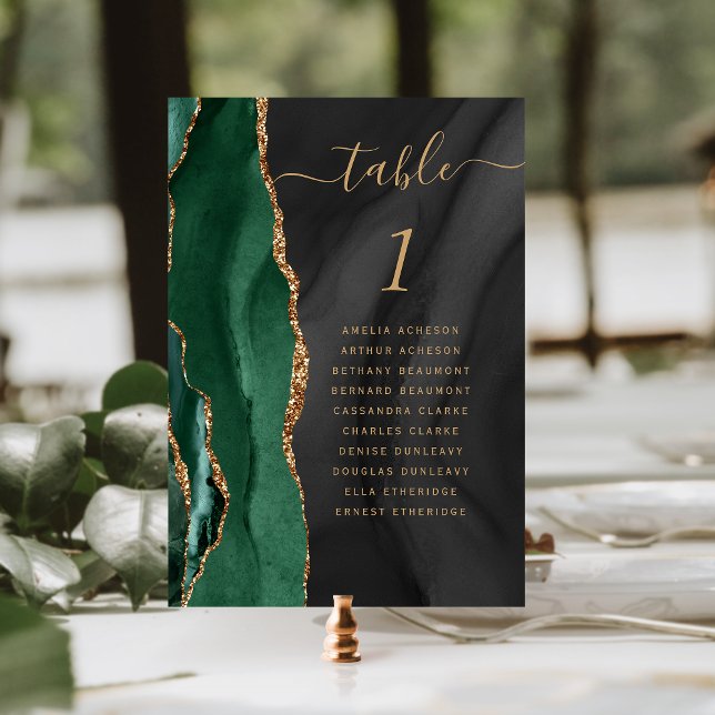 Numéro De Table Mariage Vert Émeraude Agate Or Foncé (Créateur téléchargé)