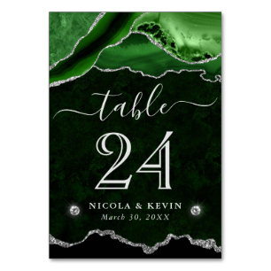 Numéro De Table Mariage Vert et Argent Faux Paillettes Agate