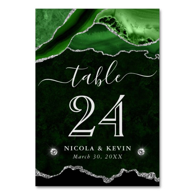 Numéro De Table Mariage Vert et Argent Faux Paillettes Agate (Par défaut)