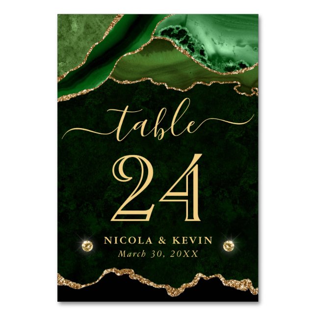 Numéro De Table Mariage Vert et Or Faux Paillettes Agate (Par défaut)
