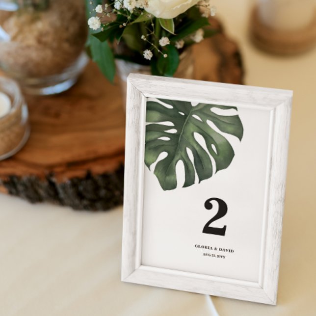 Numéro De Table Mariage vert feuille Monstera (Créateur téléchargé)