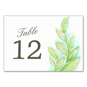 Numéro De Table Mariage vert feuilles d'aquarelle chiffres