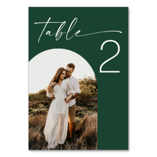 Numéro De Table Mariage Vert Forêt Sombre | Photo Écriture Moderne