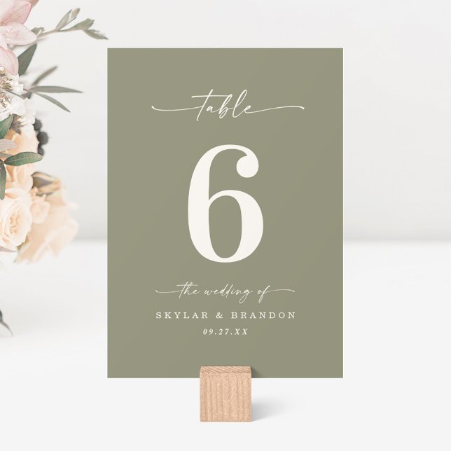 Numéro De Table Mariage vert Lily moyen couleur simple (Créateur téléchargé)