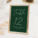 Numéro De Table Mariage vert minimaliste moderne<br><div class="desc">Cartes de numéro de table mariage simple et moderne avec "Table" affichées dans un script blanc manuscrit avec un arrière - plan vert forêt (ou une couleur de votre choix). Pour commander les cartes de table mariage vert forêt : ajoutez votre nom, votre date de mariage et votre numéro de...</div>