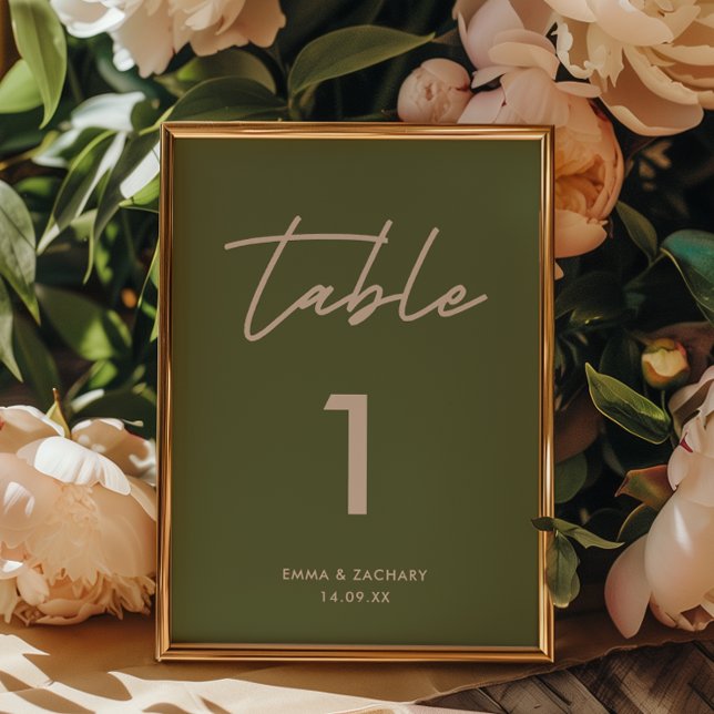 Numéro De Table Mariage vert olive moderne (Créateur téléchargé)