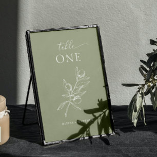 Numéro De Table Mariage Vert Olive Poussiéreux   Élégant Jardin Ru