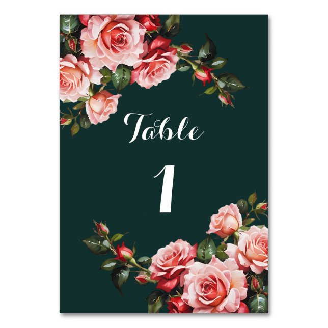 Numéro De Table Mariage vert rose et rose rouge foncé moody (Par défaut)