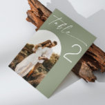 Numéro De Table Mariage vert Sage | Élégante photo minimaliste d'a<br><div class="desc">Apportez une touche naturelle et élégante à votre réception de mariage avec cette carte de numéro de table verte sage. Doté d'une mise en page épurée et minimaliste, d'un texte gracieux et d'une photo optionnelle en forme d'arc, ce design vert feutré est parfait pour les mariages modernes, rustiques ou botaniques....</div>