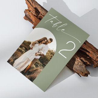 Numéro De Table Mariage Vert Sauge | Photo d'arche élégante minima