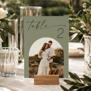 Numéro De Table Mariage Vert Sauge Photo Minimaliste Moderne
