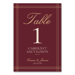 Numéro de table Mariage Vignoble de Bourgogne Cabe