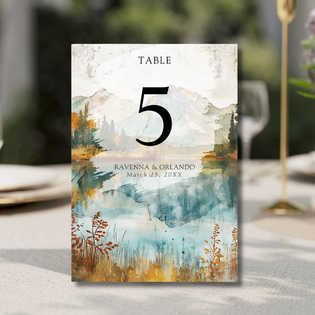 Numéro De Table Mariage Vintage Automne Montagne Lac (Créateur téléchargé)