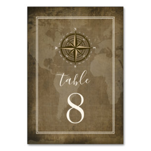 Numéro De Table Mariage Vintage du monde de boussole nautique