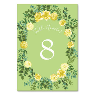 Numéro De Table Mariage Vintage Rose de printemps jaune et vert