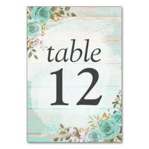 Numéro De Table Mariage Vintage Turquoise Bois Rustique Roses Flor