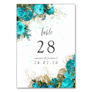 Numéro De Table Mariage vintage Turquoise et Gold Shabby