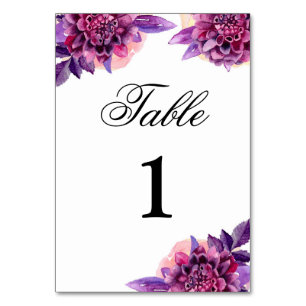Numéro de table mariage violet. Aquarelle florale