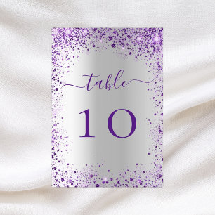 Numéro de table mariage violet argenté