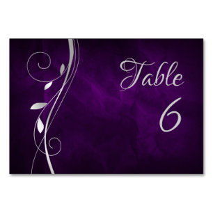 Numéro De Table Mariage violet profond à feuille d'argent