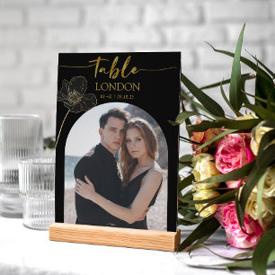 Numéro De Table Mariage Voyage Destination Photo & Nom Black Gold
