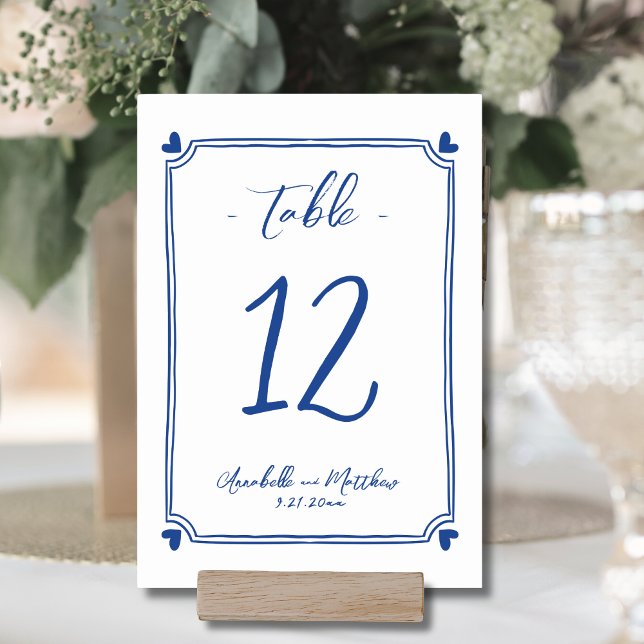 Numéro De Table Mariage Whimsical Dessiné À Main Bleue (Blue Hand Drawn Whimsical Wedding Table Number)