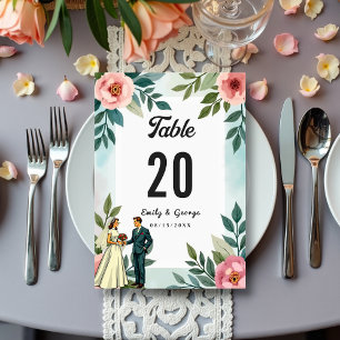Numéro De Table Mariée romantique et Mariage d'aquarelle de chambr