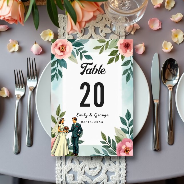 Numéro De Table Mariée romantique et Mariage d'aquarelle de chambr (Créateur téléchargé)