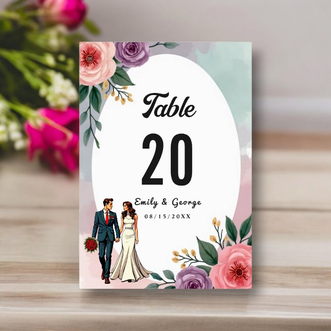 Numéro De Table Mariée romantique et Mariage d'aquarelle de chambr (Créateur téléchargé)