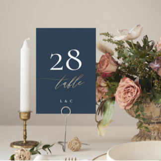 Numéro De Table Marine Bleu Blanc Élégant Mariage classique or