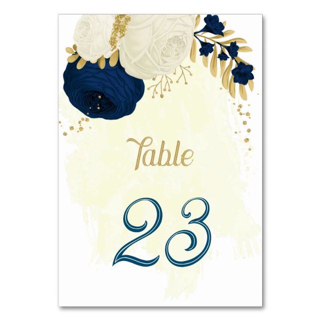 Numéro De Table marine bleu & blanc fleurs or mariage table numéro (Par défaut)