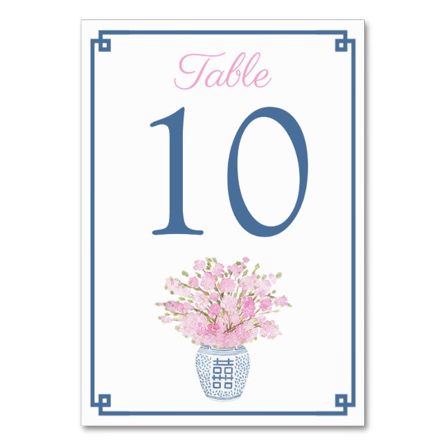 Numéro De Table Marine Bleu & Blush Pink Chinoiserie Chic Mariage (Par défaut)