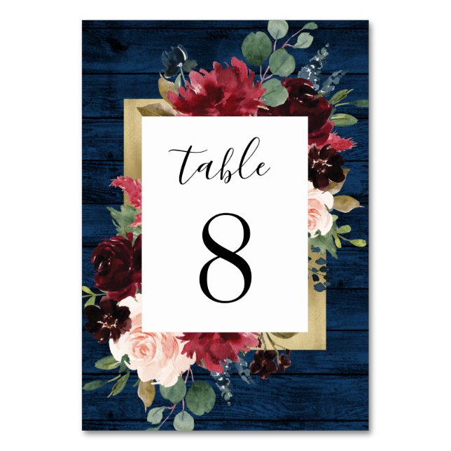 Numéro De Table Marine Bleu Bourgogne Blush or Russe Mariage (Par défaut)