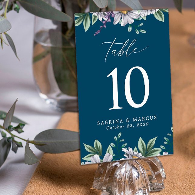 Numéro De Table Marine Bleu Élégant Floral Personnalisé Mariage (Créateur téléchargé)