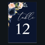 Numéro De Table Marine bleu et rose pâle Numéro de tableau - Marin<br><div class="desc">Habillez vos tables de mariage ou de fête avec votre carte de numéro de tableau Floral bleu et rose bleu marine.</div>