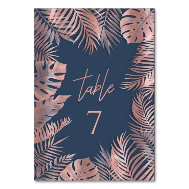 Numéro De Table Marine bleu rose feuille d'or tropical feuilles ro (Par défaut)
