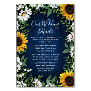 Numéro De Table Marine Bleu Tournesol Rustique Mariage Insertion C