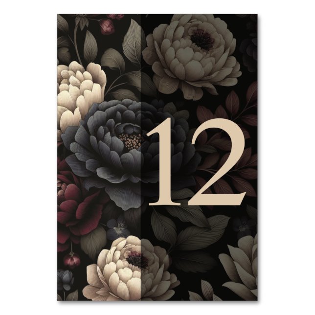 Numéro De Table Marine Blue & Burgundy Moody Floral Tableau 12 (Par défaut)