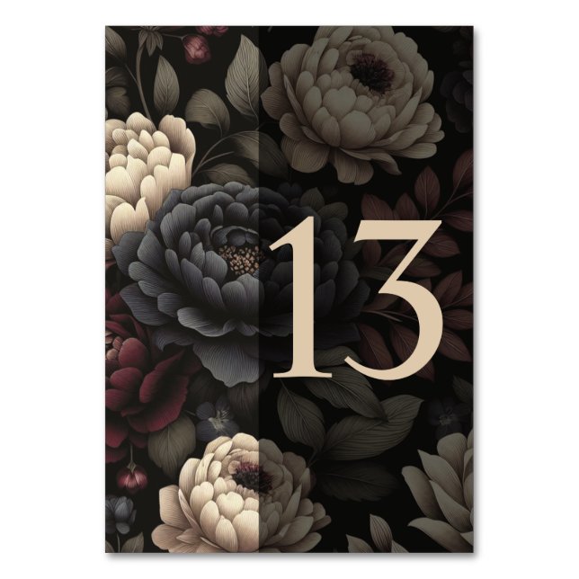 Numéro De Table Marine Blue & Burgundy Moody Floral Tableau 13 (Par défaut)