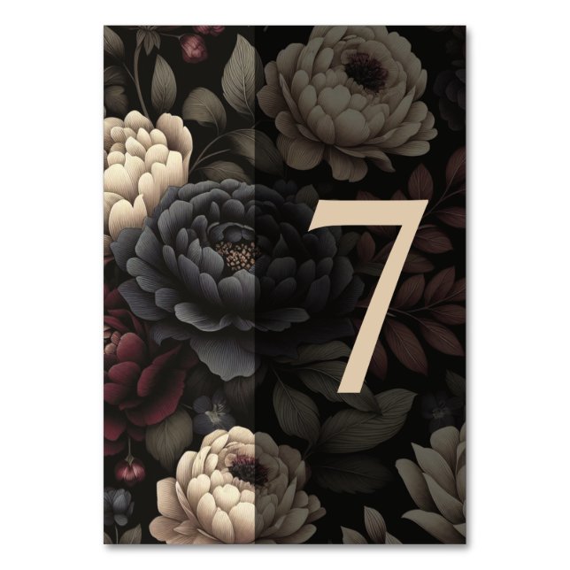 Numéro De Table Marine Blue & Burgundy Moody Floral Tableau 7 (Par défaut)