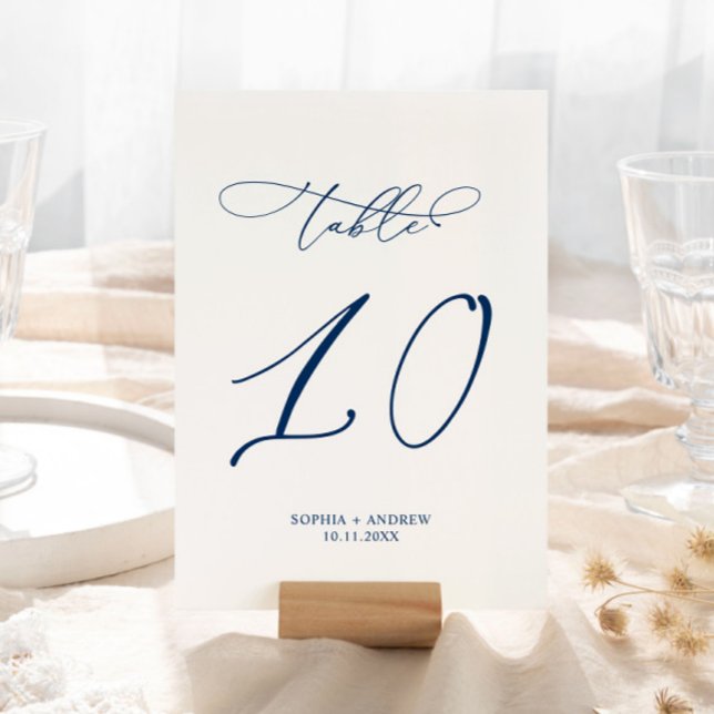 Numéro De Table Marine Blue Élégante calligraphie Tableau 10 Maria (Créateur téléchargé)