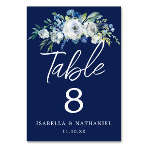 Numéro De Table Marine Blue Floral Chic Winter Wedding Numéro de t