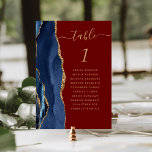 Numéro De Table Marine Blue Gold Agate Bourgogne Mariage<br><div class="desc">Le bord gauche de cette élégante carte de numéro de table mariage moderne comporte une bordure marine couleur aquarelle ornée d'une parties scintillant en faux or. Le mot "table" apparaît en écriture manuscrite de couleur or sur un arrière - plan rouge bordeaux. Ajoutez les noms de vos invités qui sont...</div>