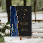 Numéro De Table Marine Blue Gold Agate Dark Mariage<br><div class="desc">Le bord gauche de cette élégante carte de numéro de table mariage moderne comporte une bordure marine couleur aquarelle ornée d'une parties scintillant en faux or. Le mot "table" apparaît dans un script d'écriture manuscrite de couleur or sur un arrière - plan non noir. Ajoutez les noms de vos invités...</div>