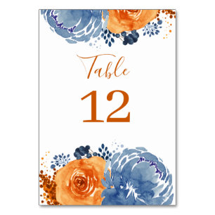 Numéro De Table Marine Blue Orange Boho Floral Terracotta