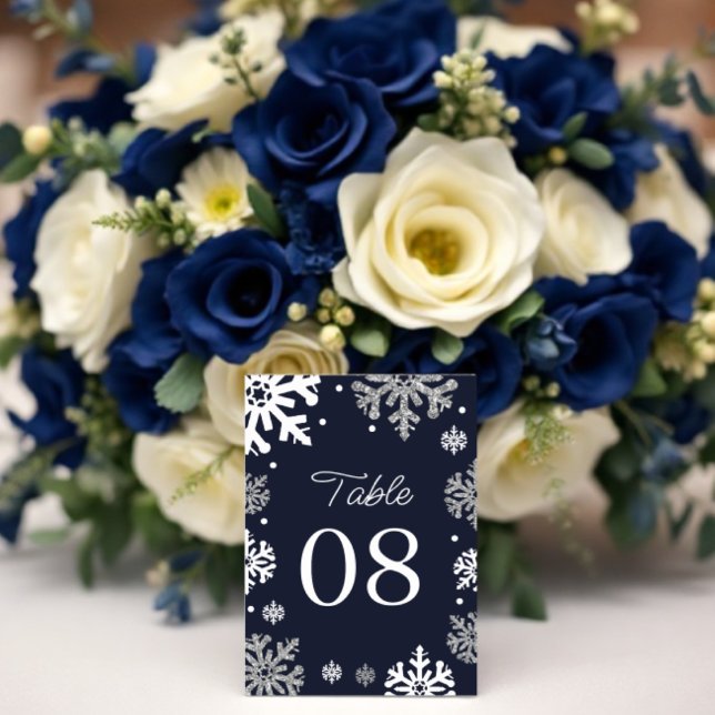 Numéro De Table Marine Blue Snowflakes Mariage d'hiver (Créateur téléchargé)