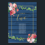 Numéro De Table Marine Blue Wood Vintage rose Roses et Mariage or<br><div class="desc">Un design magnifique avec arrière - plan de texture de grain bleu marine, roses vintages aux tons rose vif et bordeaux, verdure pendante encadrée d'un cadre doré élégant. Une carte de table mariage de style champêtre avec du bois fleuri et rustique, des accents dorés, idéal pour les mariages à thème....</div>
