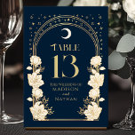 Numéro De Table Marine céleste élégant Arc Art nouveau Mariage<br><div class="desc">Elevez votre événement avec élégance ! Ces cartes de table Art Nouveau présentent des arches dorées, des étoiles chatoyantes et des fleurs blanches délicates sur fond bleu marine, un design intemporel pour les mariages, les dîners ou les célébrations. Ajoutez aujourd'hui une touche de charme vintage à votre décor de table...</div>