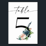 Numéro De Table Marine, Dusty Blue & Pink Floral Tableau Numéro 5<br><div class="desc">Habillez vos tables de mariage ou de fête avec votre carte de numéro de tableau bleu et rose marine,  numéro 5. Disponible également en nombre modifiable. Consultez notre collection pour les voir ici : https://www.zazzle.com/collections/navy_dusty_blue_pink_blush_floral_invitations-119375130976041409?rf=238937196885903396</div>
